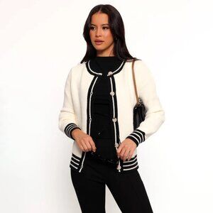 Petal & Pup Yorkshire Contrast Hem Edge Cardigan in Cream/Black